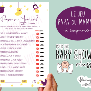 Jeu Baby Shower à imprimer - Papa ou Maman - Fête naissance bébé