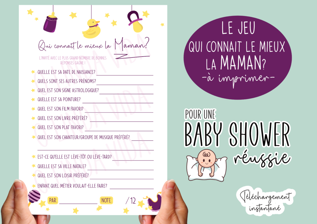 Jeu Baby Shower "Qui connaît le mieux la maman?" à imprimer (thème Canard)