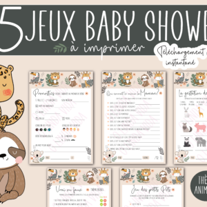 15 Jeux Baby Shower à télécharger - Fête Naissance Bébé (Thème Animaux)