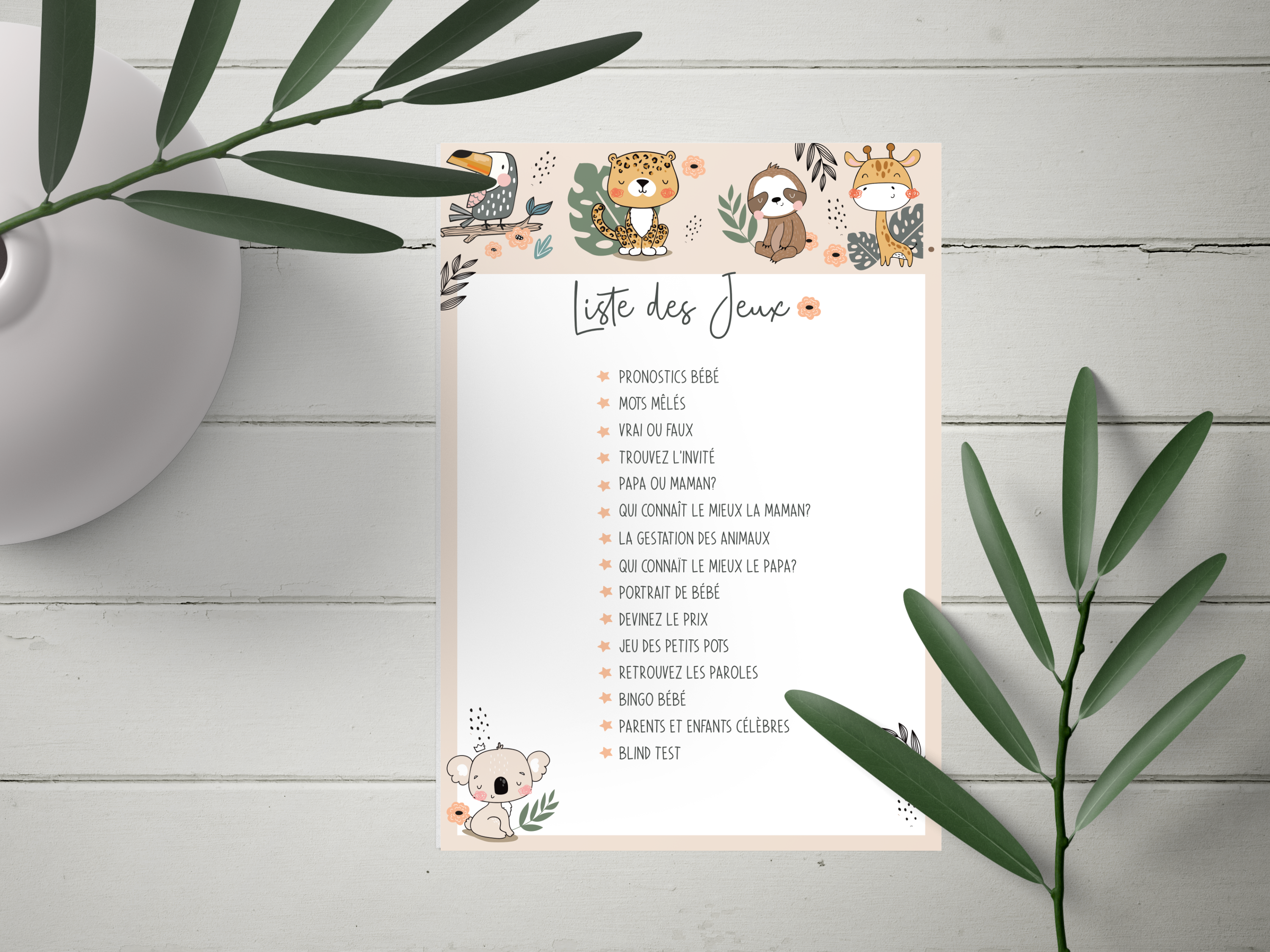 15 Jeux Baby Shower à télécharger - Fête Naissance Bébé (Thème Animaux)