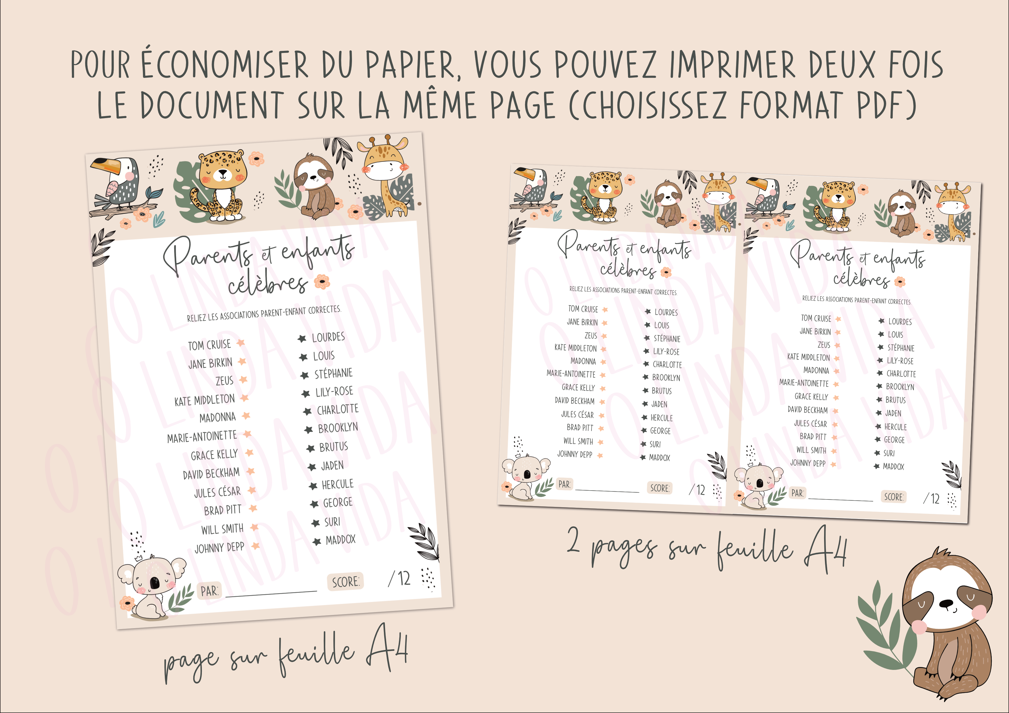 15 Jeux Baby Shower à télécharger - Fête Naissance Bébé (Thème Animaux)