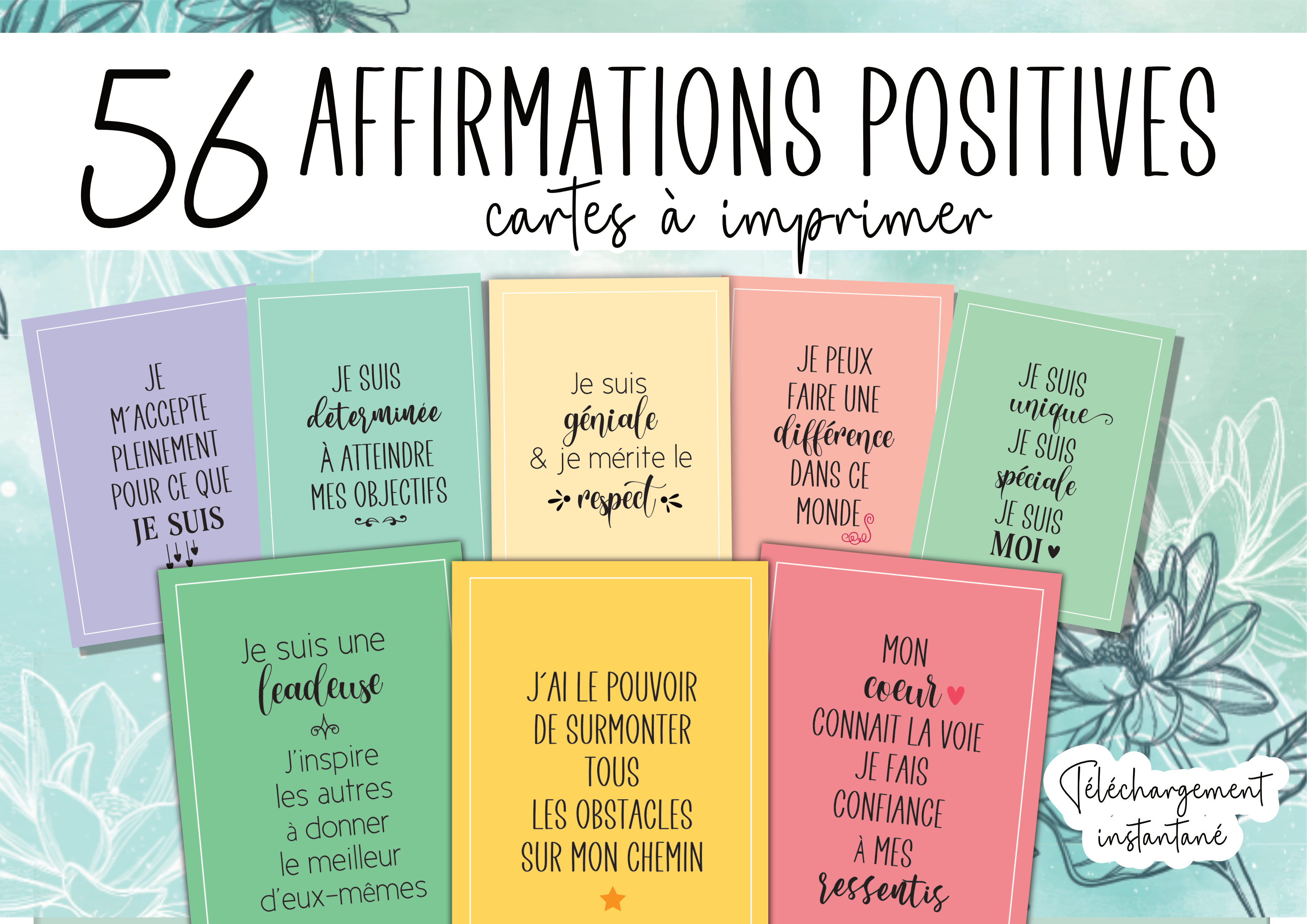 56 Affirmations positives colorées à imprimer